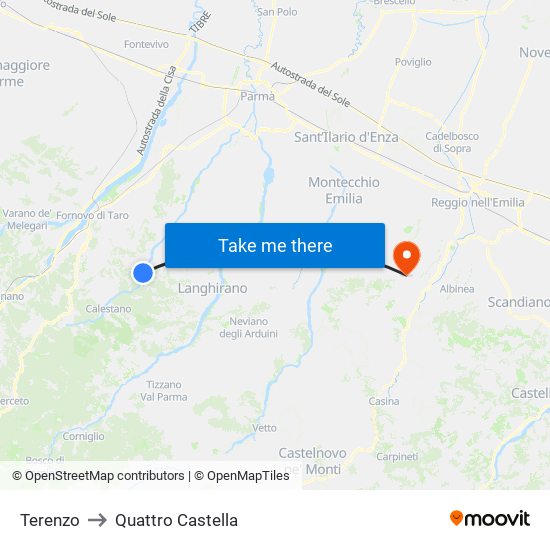 Terenzo to Quattro Castella map