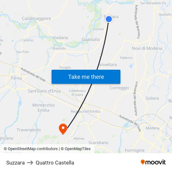 Suzzara to Quattro Castella map