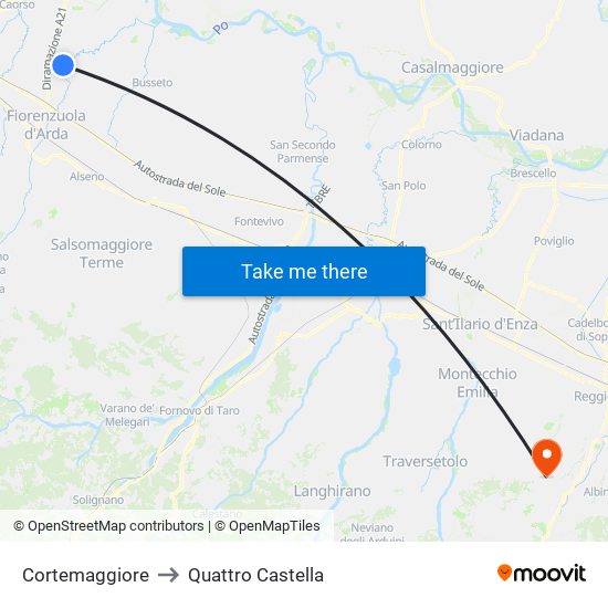 Cortemaggiore to Quattro Castella map
