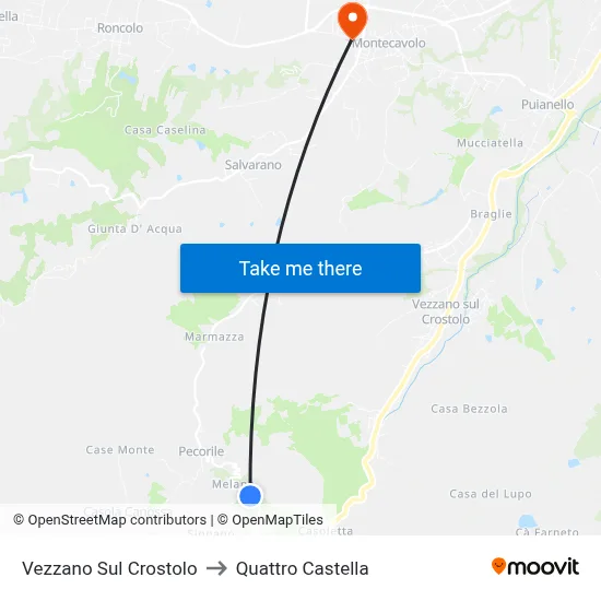 Vezzano Sul Crostolo to Quattro Castella map