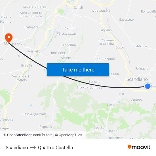 Scandiano to Quattro Castella map