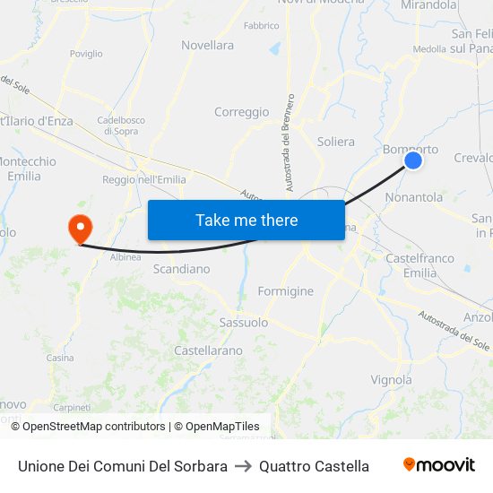 Unione Dei Comuni Del Sorbara to Quattro Castella map