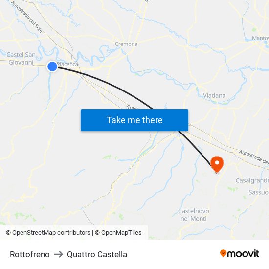 Rottofreno to Quattro Castella map