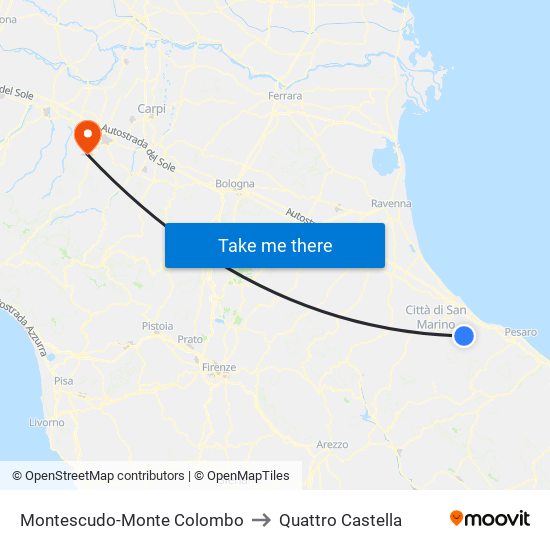 Montescudo-Monte Colombo to Quattro Castella map