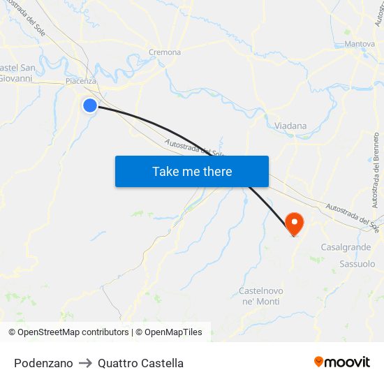 Podenzano to Quattro Castella map
