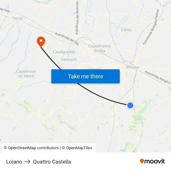 Loiano to Quattro Castella map