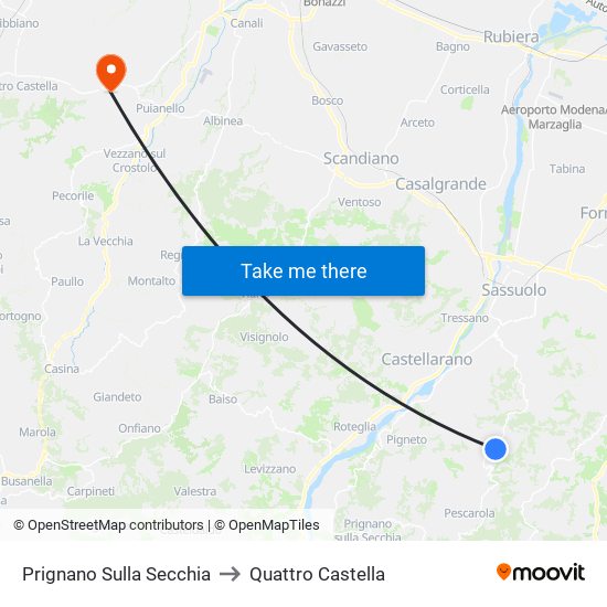 Prignano Sulla Secchia to Quattro Castella map