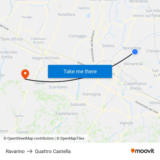 Ravarino to Quattro Castella map