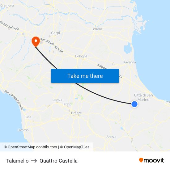 Talamello to Quattro Castella map