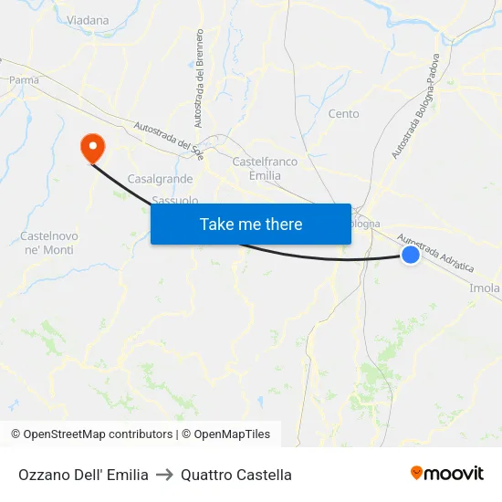Ozzano dell'Emilia to Quattro Castella map