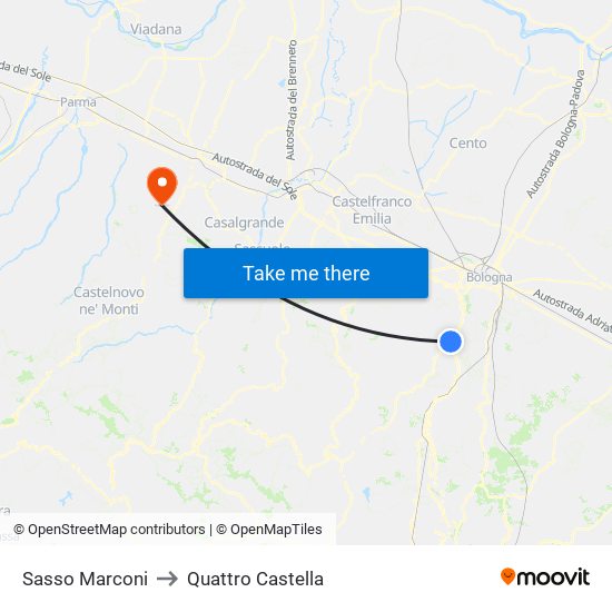Sasso Marconi to Quattro Castella map