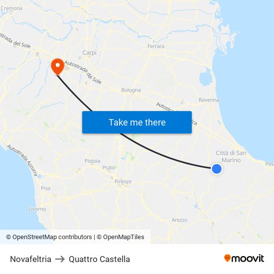 Novafeltria to Quattro Castella map