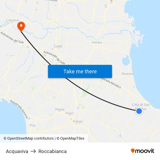 Acquaviva to Roccabianca map