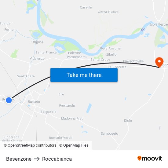 Besenzone to Roccabianca map