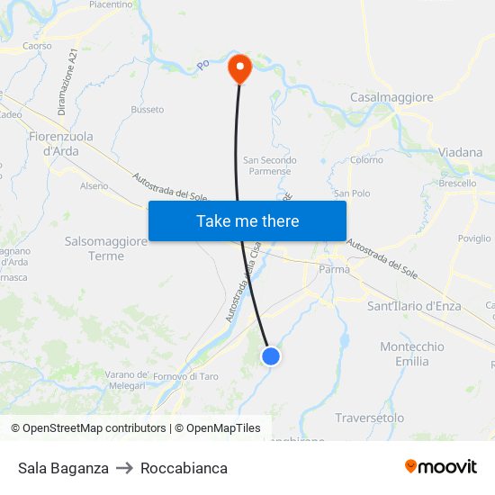 Sala Baganza to Roccabianca map