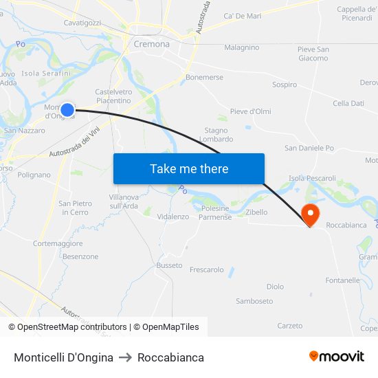 Monticelli D'Ongina to Roccabianca map