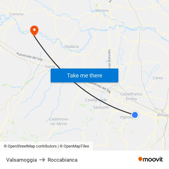 Valsamoggia to Roccabianca map