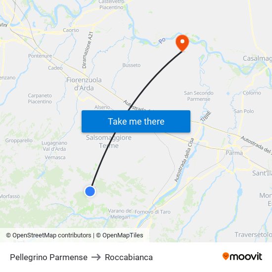 Pellegrino Parmense to Roccabianca map