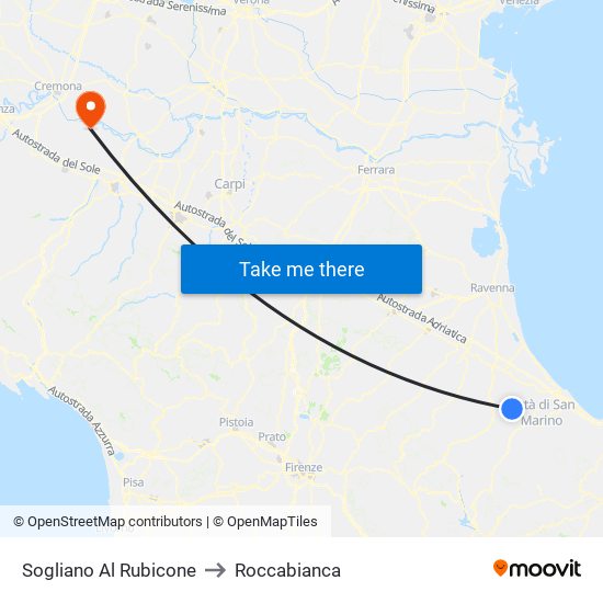 Sogliano Al Rubicone to Roccabianca map