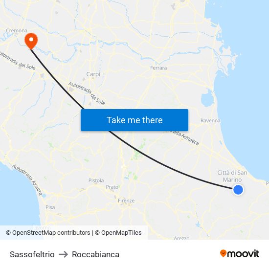 Sassofeltrio to Roccabianca map