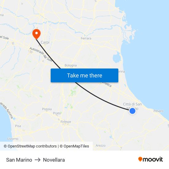 San Marino to Novellara map