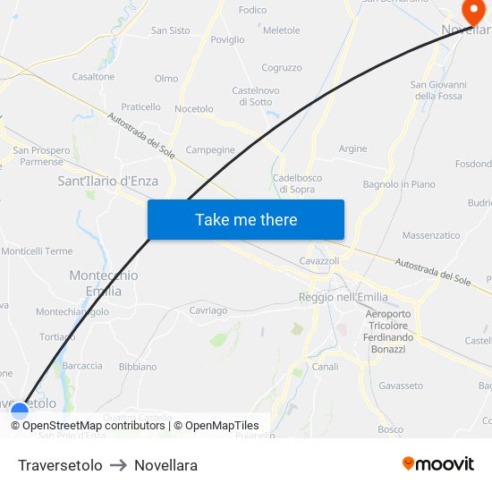 Traversetolo to Novellara map