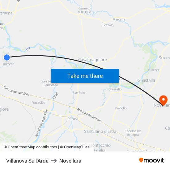 Villanova Sull'Arda to Novellara map