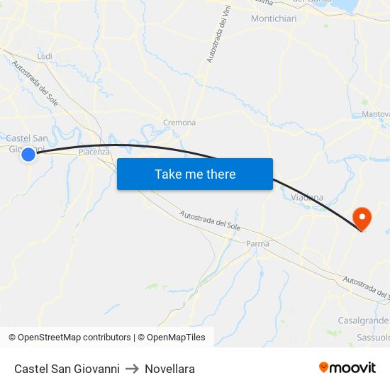 Castel San Giovanni to Novellara map