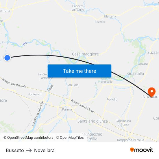 Busseto to Novellara map