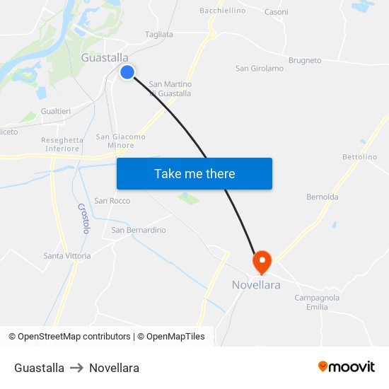 Guastalla to Novellara map