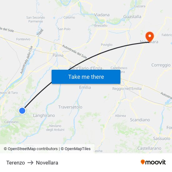 Terenzo to Novellara map