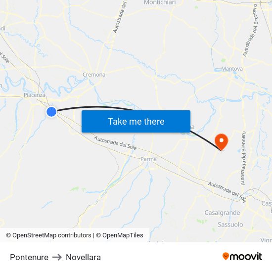 Pontenure to Novellara map