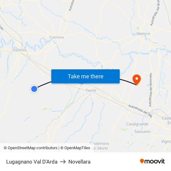 Lugagnano Val D'Arda to Novellara map