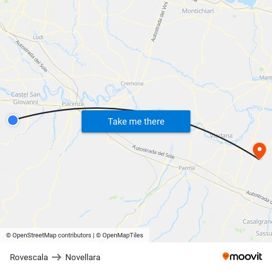 Rovescala to Novellara map