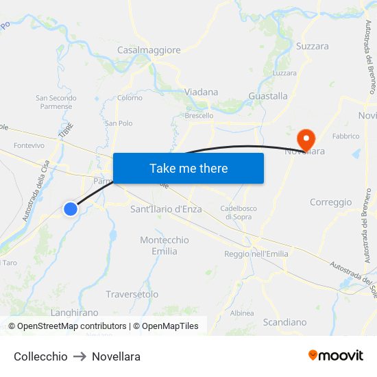 Collecchio to Novellara map