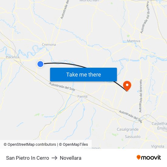 San Pietro In Cerro to Novellara map