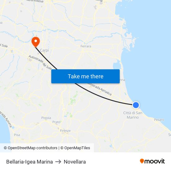 Bellaria-Igea Marina to Novellara map