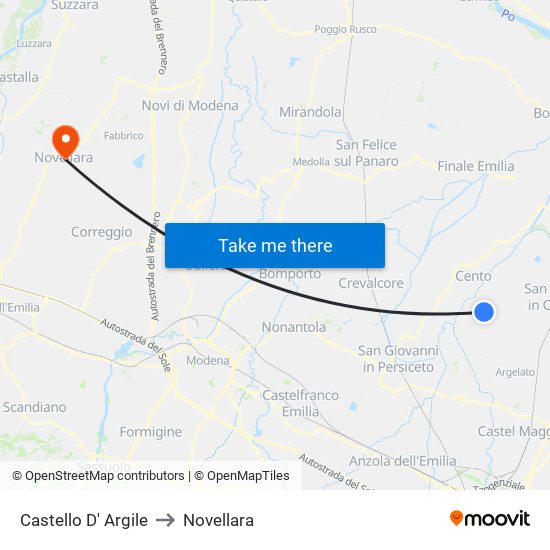 Castello D' Argile to Novellara map