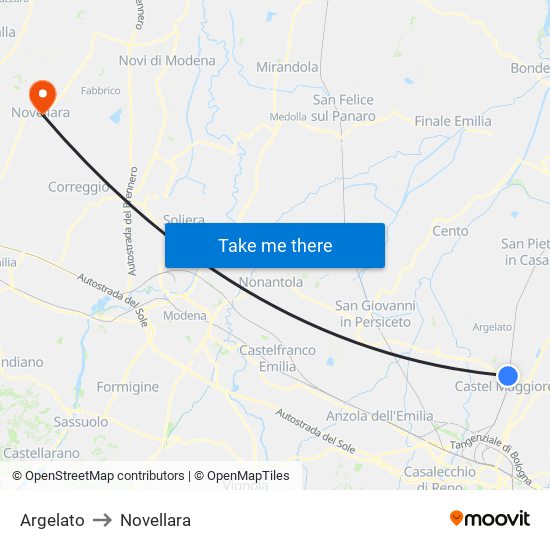 Argelato to Novellara map