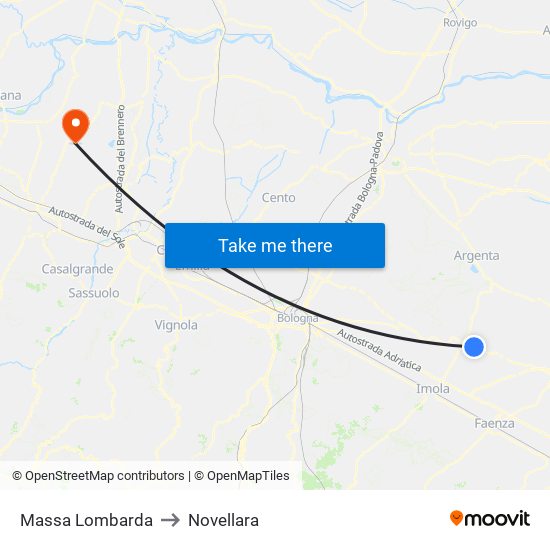 Massa Lombarda to Novellara map