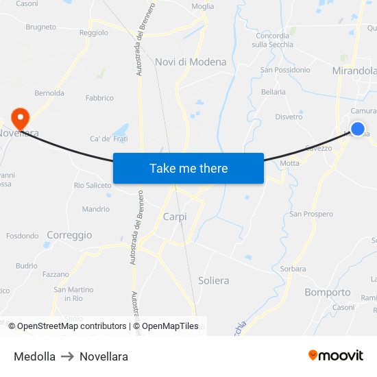 Medolla to Novellara map