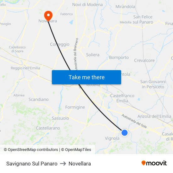 Savignano Sul Panaro to Novellara map