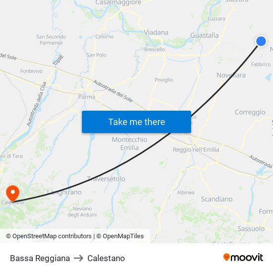 Bassa Reggiana to Calestano map