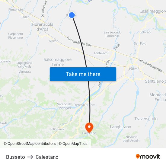 Busseto to Calestano map