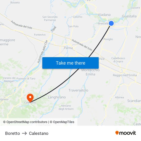 Boretto to Calestano map