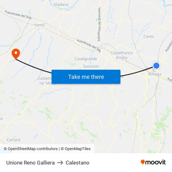 Unione Reno Galliera to Calestano map