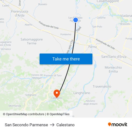 San Secondo Parmense to Calestano map