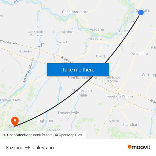 Suzzara to Calestano map