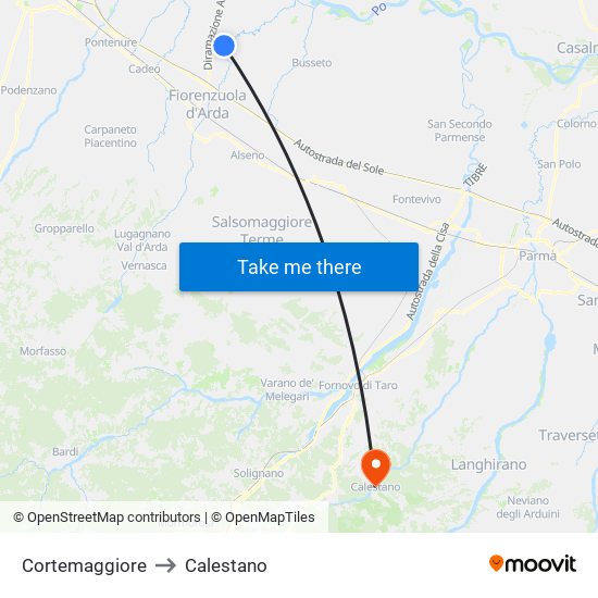 Cortemaggiore to Calestano map