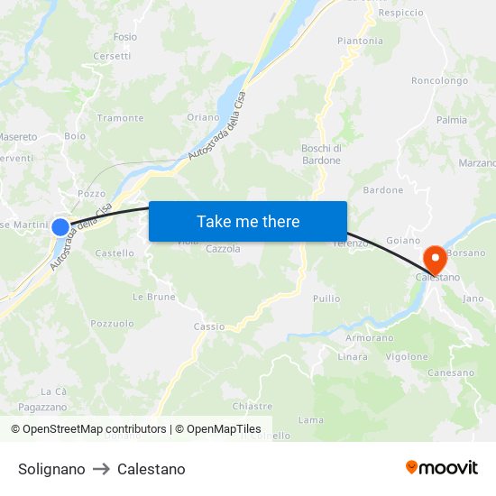 Solignano to Calestano map